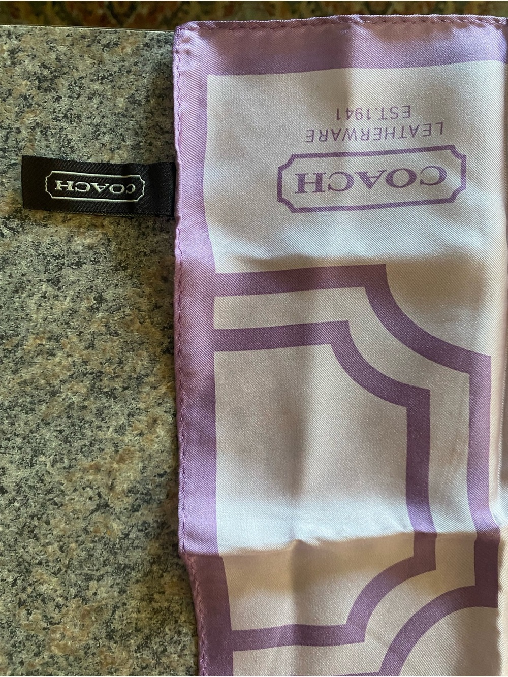 Coach Lavender & White Silk Scarf with Logo